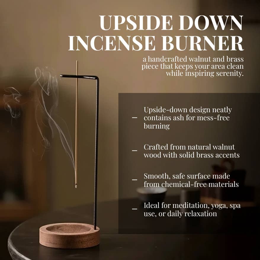 Upside Down Incense Burner | Walnut Holder | Brass Accent