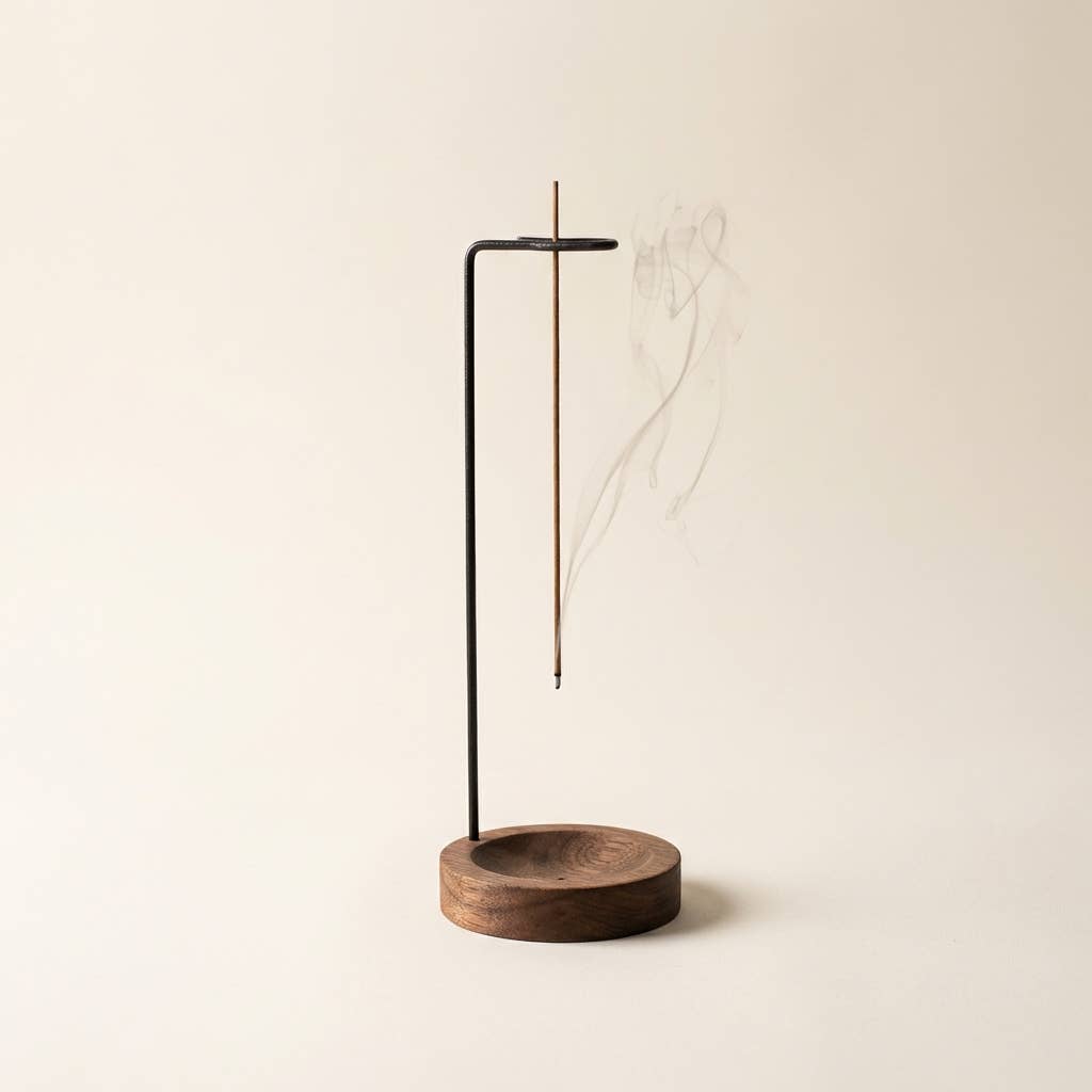 Upside Down Incense Burner | Walnut Holder | Brass Accent