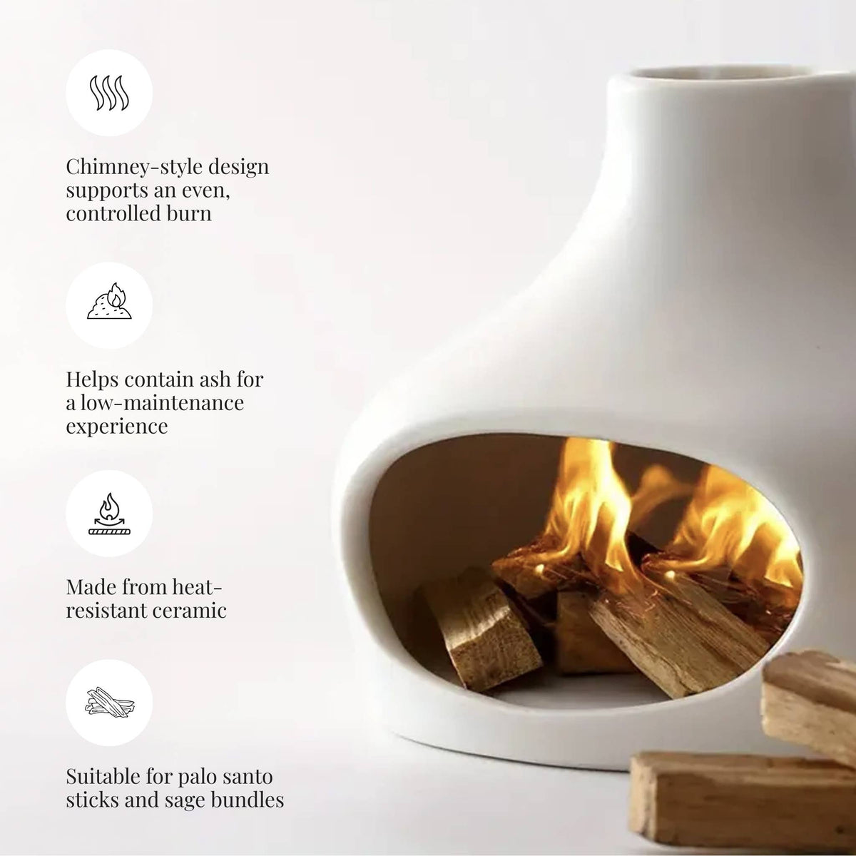 Palo Santo and Sage Chimney Burner | Heat-Resistant Ceramic