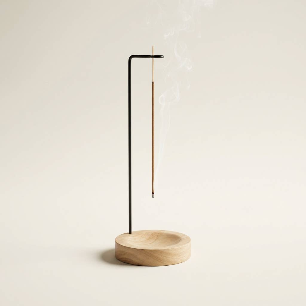 Upside Down Incense Burner | Walnut Holder | Brass Accent