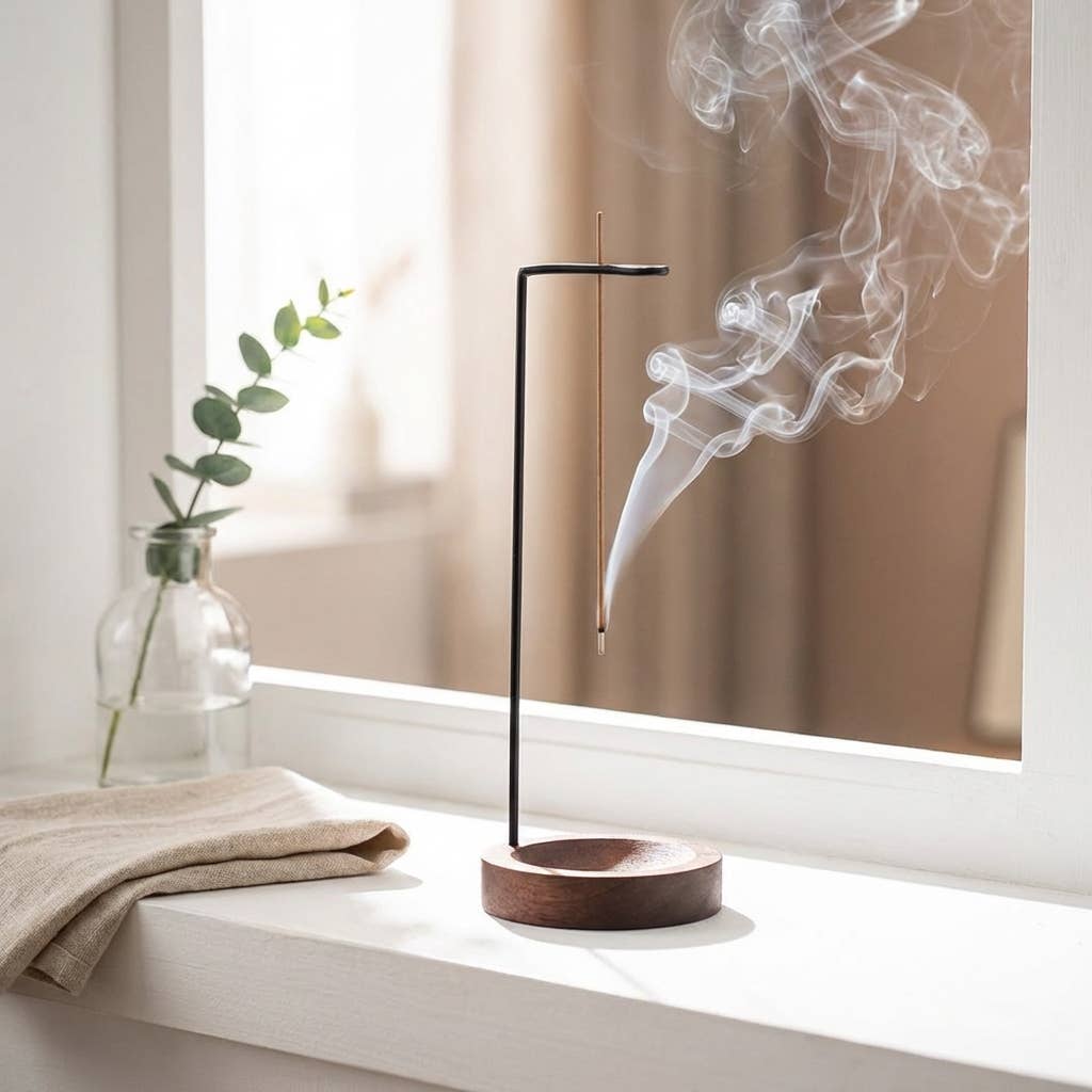 Upside Down Incense Burner | Walnut Holder | Brass Accent