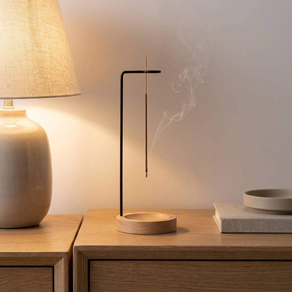Upside Down Incense Burner | Walnut Holder | Brass Accent