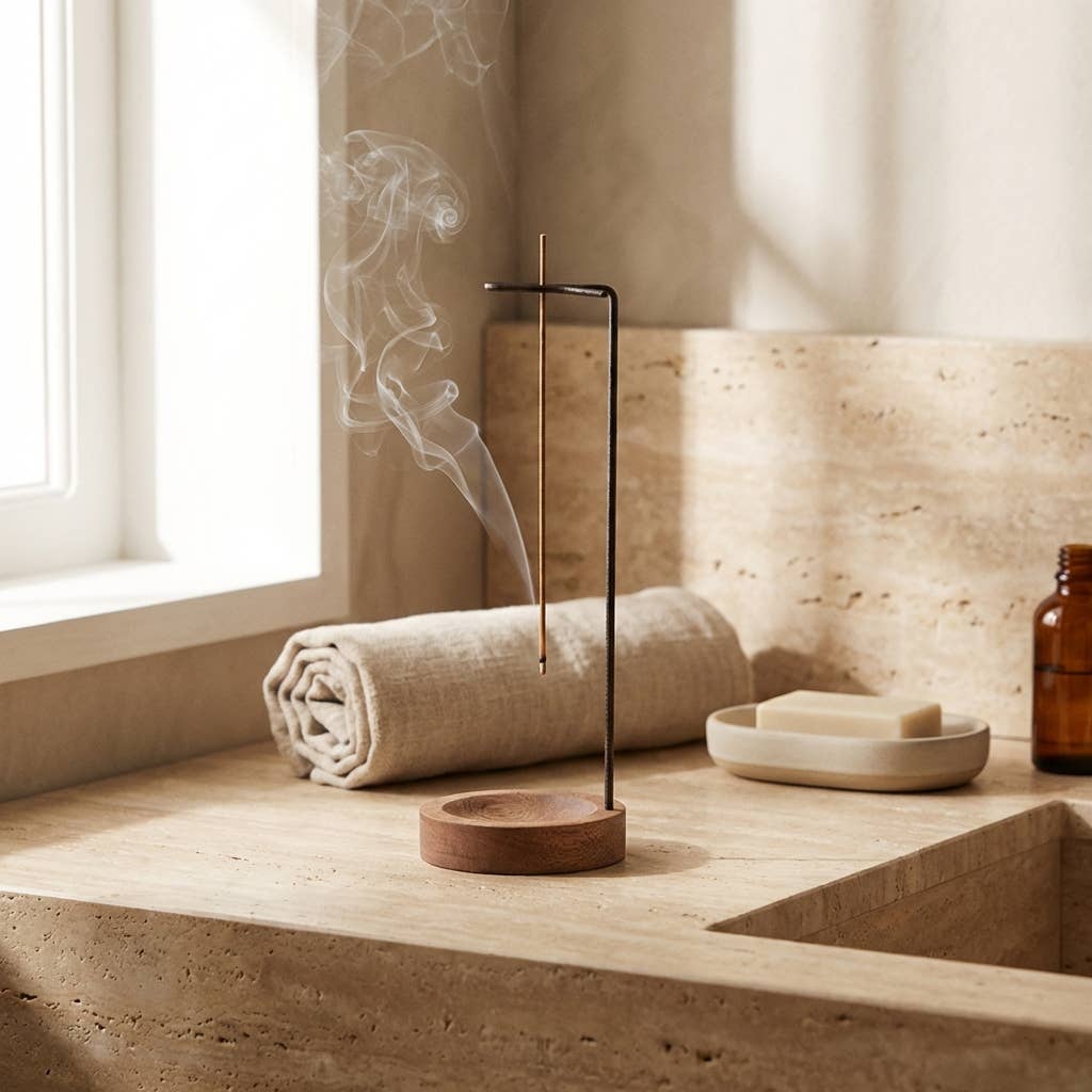 Upside Down Incense Burner | Walnut Holder | Brass Accent