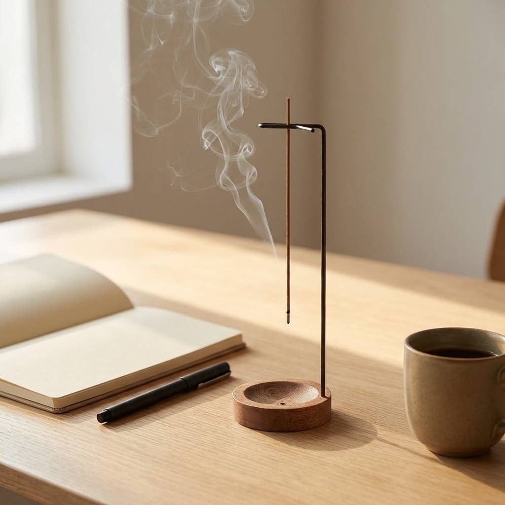 Upside Down Incense Burner | Walnut Holder | Brass Accent