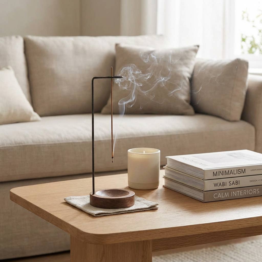 Upside Down Incense Burner | Walnut Holder | Brass Accent