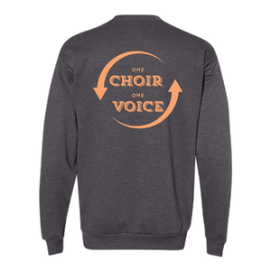 One Choir One Voice back print on charcoal heather crewneck sweatshirt