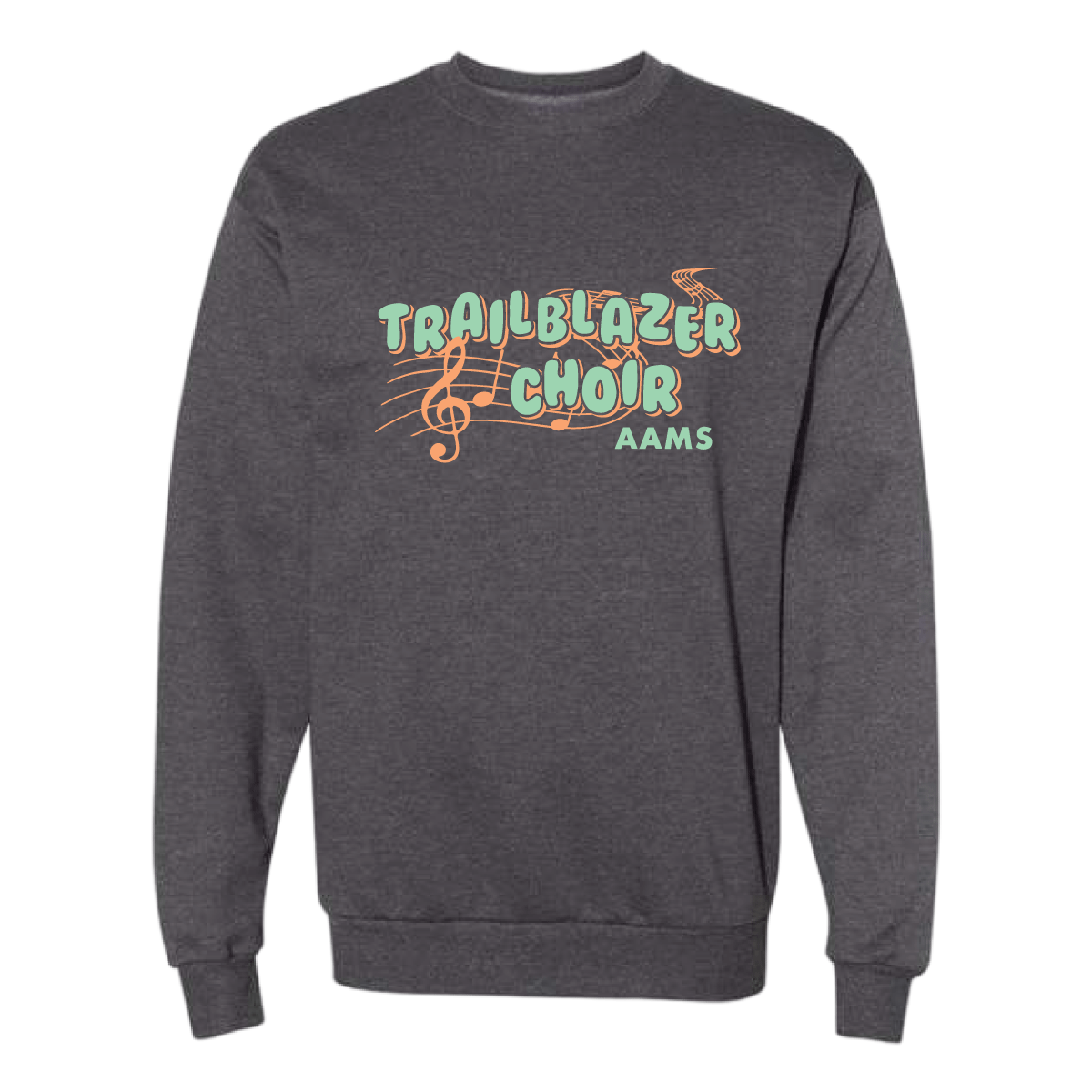 Trailblazer Choir front print on charcoal heather crewneck sweatshirt