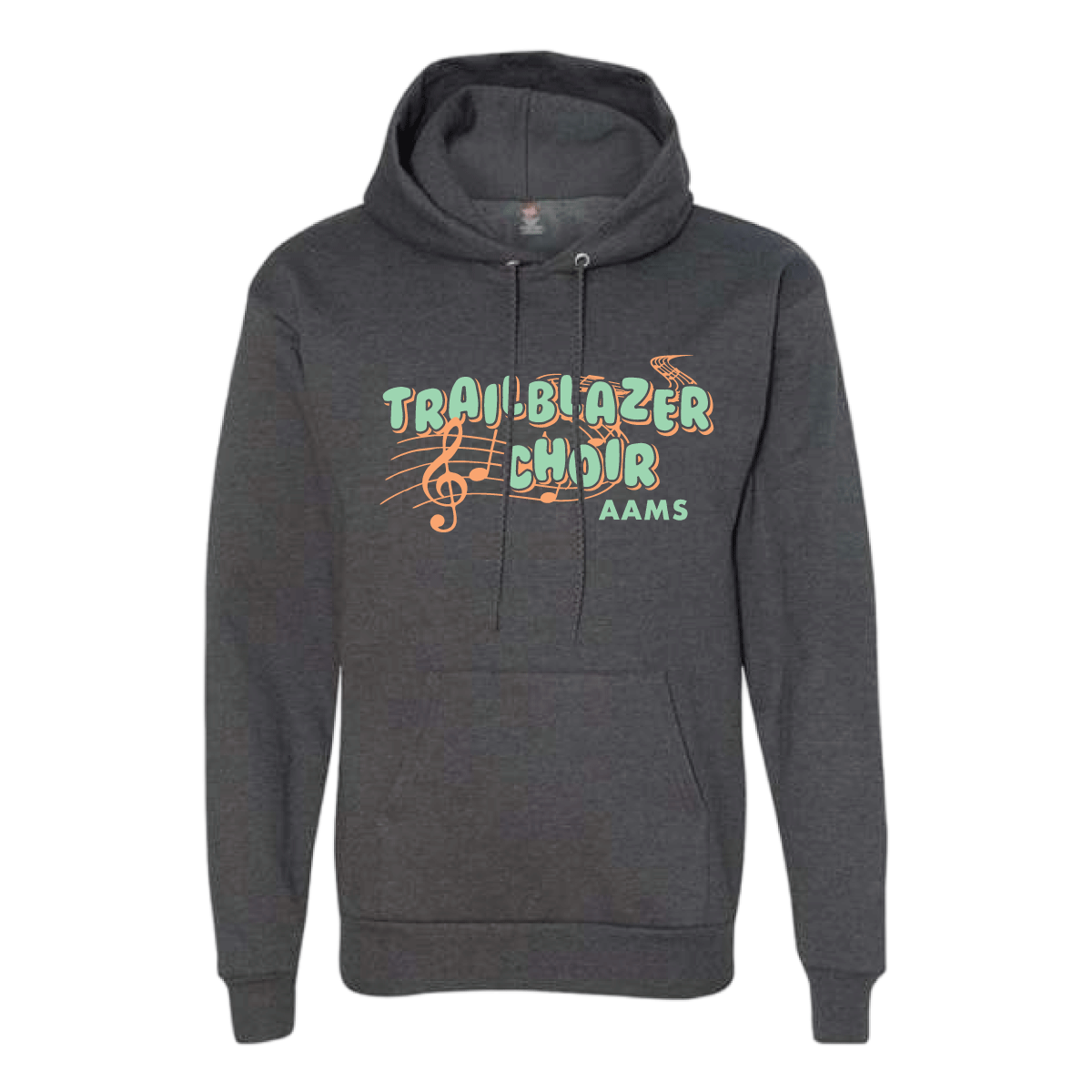 Trailblazer Choir front print on charcoal heather hooded sweatshirt